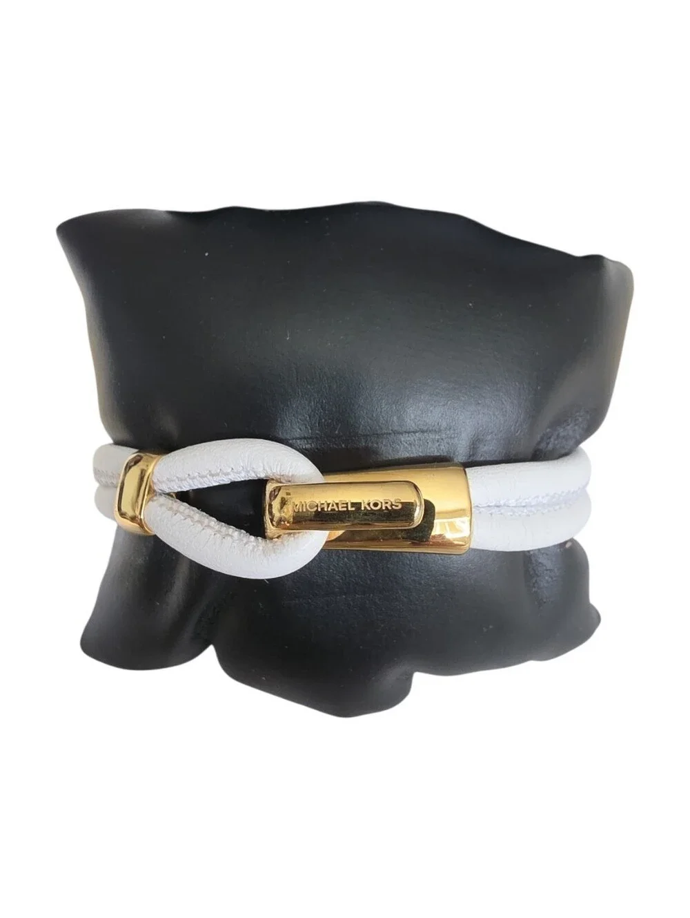 Michael Kors White Leather Double-Wrap Bracelet with Gold Hardware